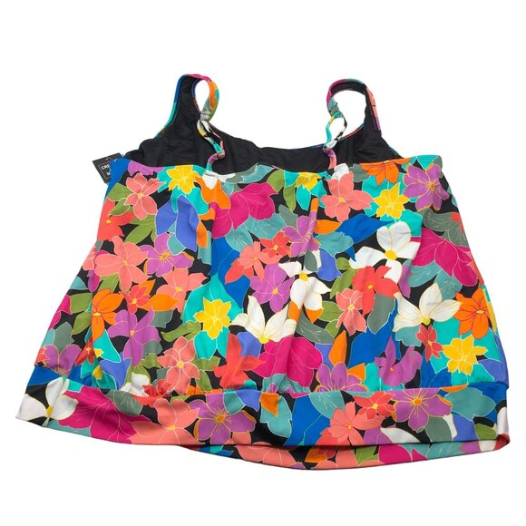 Swim Solutions Floral Tankini Top Adjustable Straps Underwire Colorful 20W - Picture 3 of 5